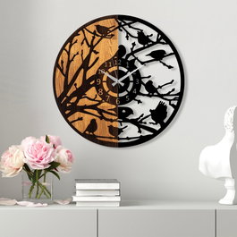 Wallity Reloj de pared decorativo de madera Nogal y Negro